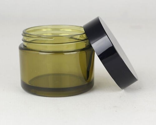 Cylinder PETG Green Plastic Jar Skin Care Packaging With Screw Top Lid