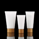 wholesale empty 30ml plastic soft cosmetic tube, 60ml plastic white cream tube with bamboo cap, empty PET soft tube