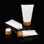 wholesale empty 30ml plastic soft cosmetic tube, 60ml plastic white cream tube with bamboo cap, empty PET soft tube